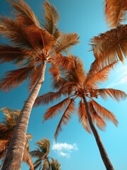 Blue sky and Palm Beach In Tropical Paradise, ultimate summer poster, created with generative ai