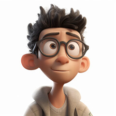 A cartoon character with glasses and a hoodie isolated on a white background Generative Ai