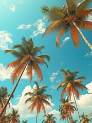 Fototapeta na wymiar Blue sky and Palm Beach In Tropical Paradise, ultimate summer poster, created with generative ai
