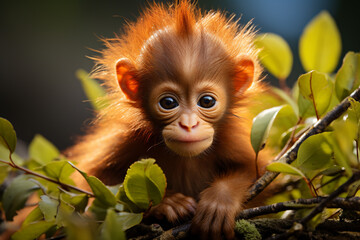 Fototapeta premium Autumn Background with baby monkey