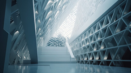 Obraz premium Interior of white industrial hangar or warehouse. Modern architecture industrial room. Generated AI.