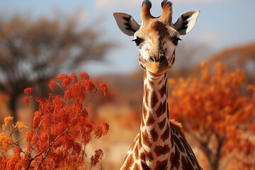 giraffe in the wild autumn background