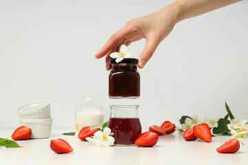 Concept of cooking tasty and sweet food - strawberry jam