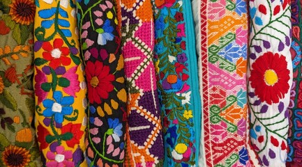 Mexican traditional variety of fabric designs, horizontal