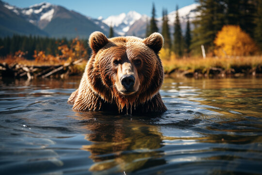 brown bear in water
