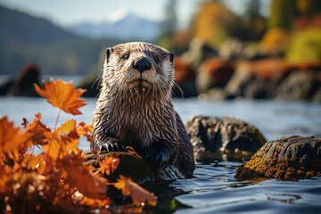 european otter on the rock