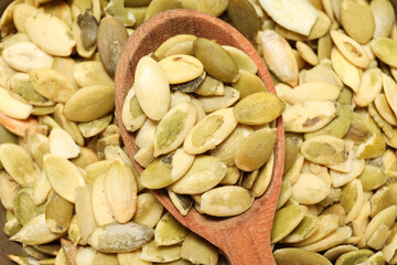 Concept of Autumn vibe food, Pumpkin, Pumpkin seeds