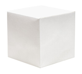 hand-crafted from paper cube three-dimensional geometric shape isolated on white background