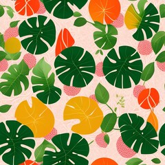 Fototapeta premium seamless background -nature flower- watercolor- hand painted illustration- seamless pattern. paper, cover, fabric, interior generative ai