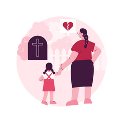 Widowed person abstract concept vector illustration. Spouse died, sorrowful elderly, grieving husband and wife, support group, loss of partner, funeral, gravestone, memory abstract metaphor.