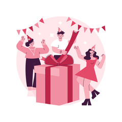 Gift-opening party abstract concept vector illustration. Day-after party, gift-opeing together, family celebration tradition, getting present, guest invitation, brunch event abstract metaphor.