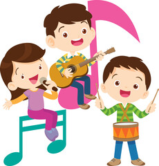 Children sing and Playing Musical instruments music kids