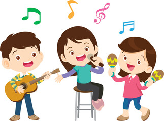 Children sing and Playing Musical instruments music kids