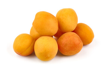 Sweet juicy yellow apricots, isolated on white background.