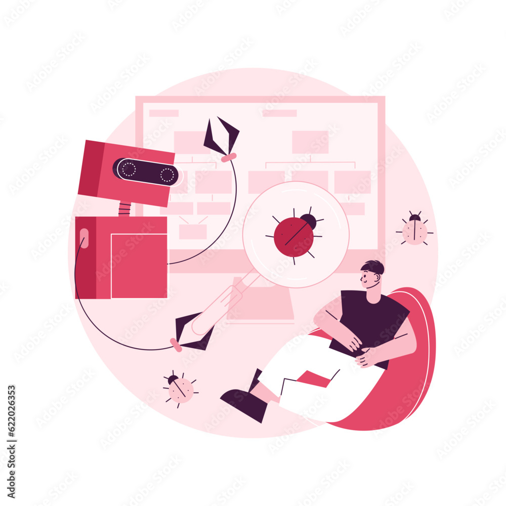 Poster automated testing abstract concept vector illustration. automotive executed test, app development te