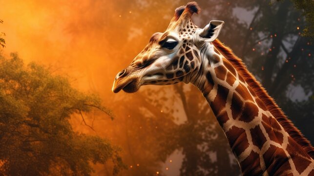 Giraffe in the dark forest. Wildlife scene from Africa
