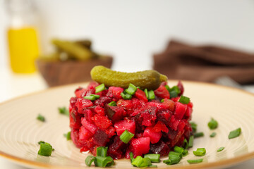 Concept of tasty food, cold dish - Vinaigrette salad