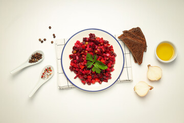 Concept of tasty food, cold dish - Vinaigrette salad