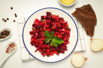 Concept of tasty food, cold dish - Vinaigrette salad