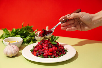 Concept of tasty food, cold dish - Vinaigrette salad