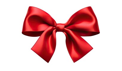 Delicate red wavy ribbon isolated on white background. New Year or Christmas holidays decoration concept. Created with Generative AI technology.