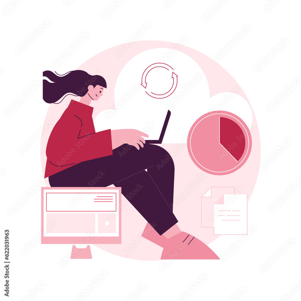 Poster automatic backup abstract concept vector illustration. data recovery service, automatic document sav