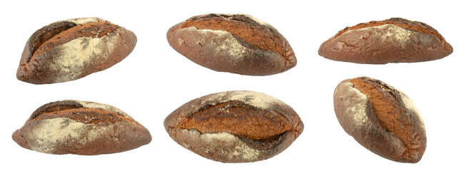 Dark bread in different angles isolated on white