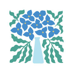 Trendy botanical abstract flower bouquet in vase poster. Modern naive hippie wavy groovy vector art illustration