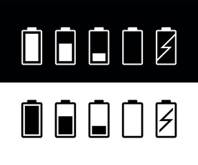 Battery charge icons collection. Phone battery level. Designation of the operating time of the device.