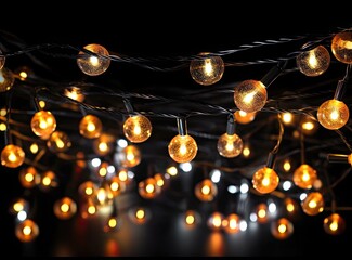 Light bulb decor on a dark background, at night. Created with Generative AI technology.