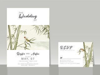 hand painted watercolor bamboo wedding invitation card template