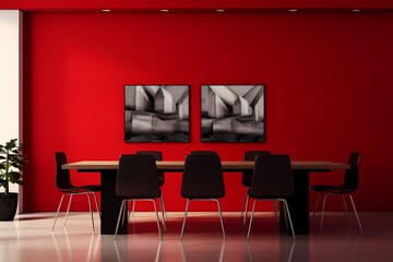 modern living room with red wall