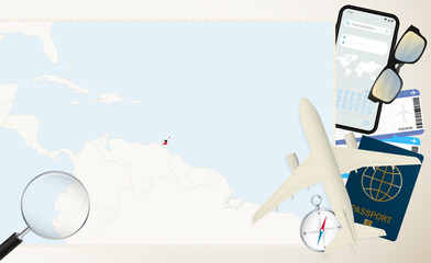 Trinidad and Tobago map and flag, cargo plane on the detailed map of Trinidad and Tobago with flag.
