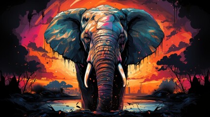 Mammoth Low Annoyed elephant graphic, synthwave, vivid colors, detailed wallpaper, generating ai