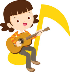 music kids. Children sing and Playing Musical instruments on note