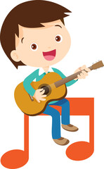 music kids. Children sing and Playing Musical instruments on note