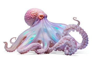 holographic octopus on a white background Generative AI	
