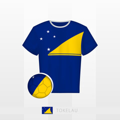 Football uniform of national team of Tokelau with football ball with flag of Tokelau. Soccer jersey and soccerball with flag.