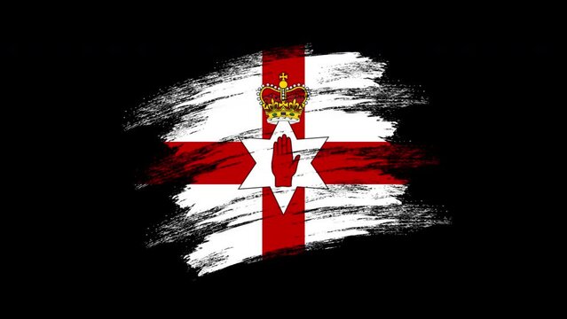 4K Paint Brush Northern Ireland Flag with Alpha Channel. Waving Brushed Northern Irish Banner. Transparent Background Texture Fabric Pattern High Detail.