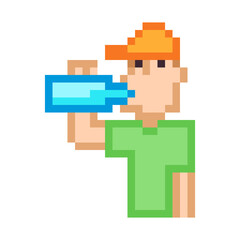 Pixel illustration of a man drinking water