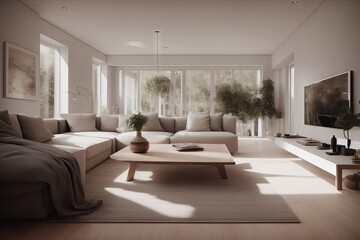 Scandinavian interior design of modern spacious living room