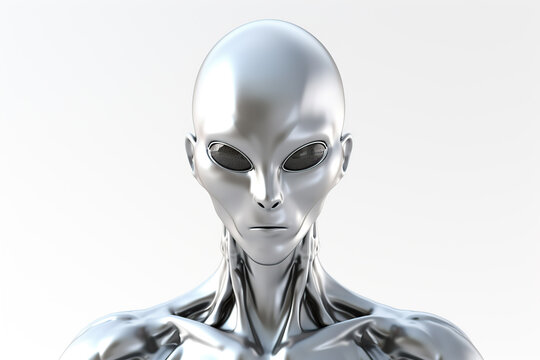 silver alien on white background Generative AI	
