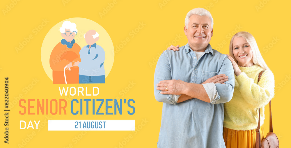 Wall mural Banner for World Senior Citizen's Day with happy mature couple