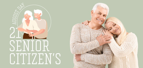 Banner for World Senior Citizen's Day with happy mature couple