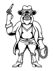 vector lineart cowboy dog illustration design
