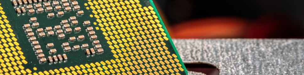 the central processor lies on a disassembled computer close-up