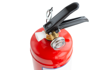 top view of a sealed household fire extinguisher, cut out , close up