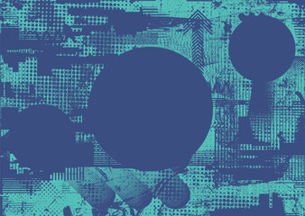 Distressed dotted design element. Duo tone, grunge poster . Modern art .Abstract, grungy composition . Half tone background. Halftone dots texture effect .Contemporary vector. Grange design