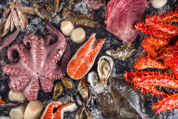 Set of various fresh raw seafood