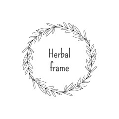 Sketch style minimalistic herbal wreath isolated on white background. Vector hand drawn graphic for logo, monogram design creation and spring or summer design